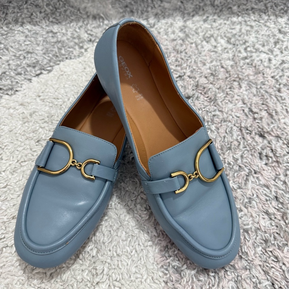 Geox Women's Light Blue Loafers with Gold Accent